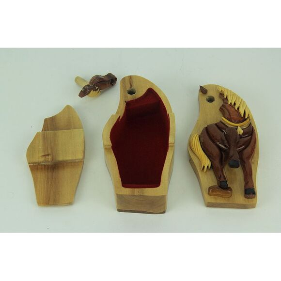 Hand Carved Wood 3D Horse Puzzle Trinket Box - Picture 3 of 4